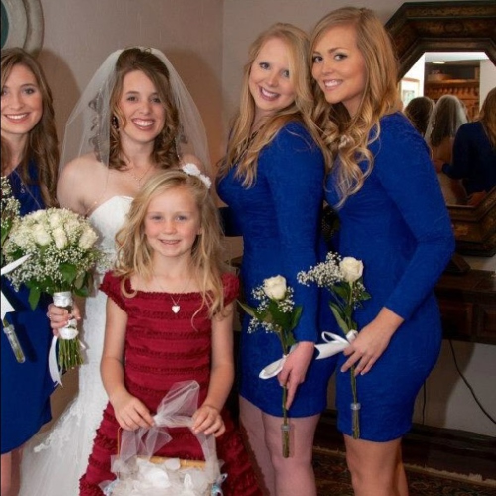 Blue scoop neck h&m to the knee fitted dress